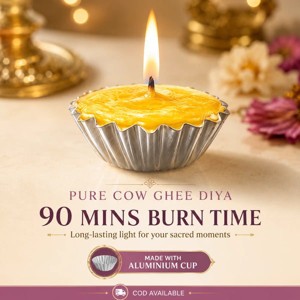 SSC® Ready-made pure Ghee Diya, 90-Minute Burn Time, Indoor Use, Aluminium Cup, NABL Tested & Certified