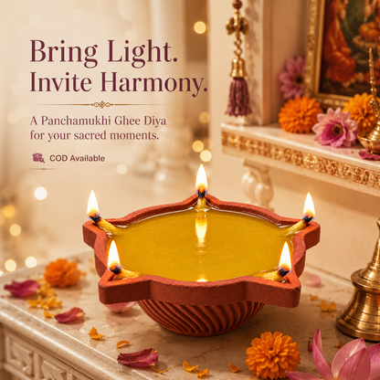 SSC® Panchamukhi Ghee Diya, Burn Time - 1.5 Hrs (Per Pcs), Tested & Certified by NABL