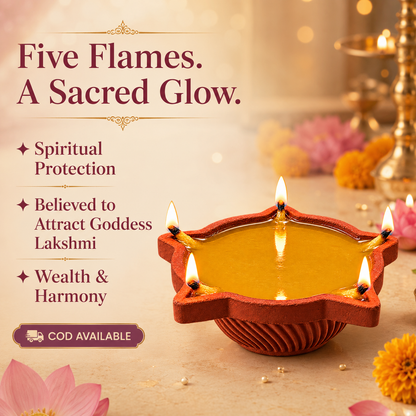 SSC® Panchamukhi Ghee Diya, Burn Time - 1.5 Hrs (Per Pcs), Tested & Certified by NABL