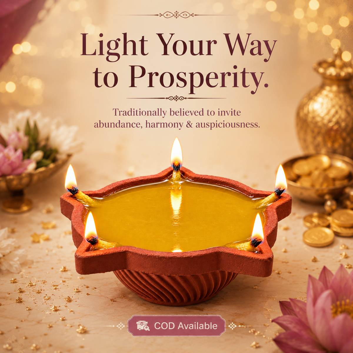 SSC® Panchamukhi Ghee Diya, Burn Time - 1.5 Hrs (Per Pcs), Tested & Certified by NABL