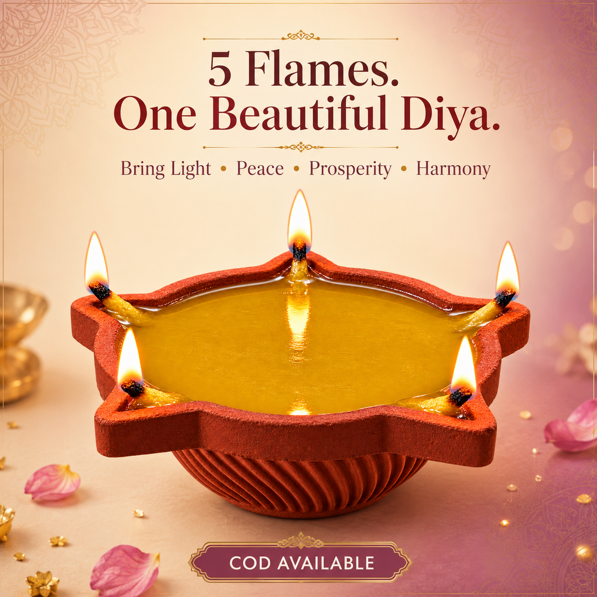 SSC® Panchamukhi Ghee Diya, Burn Time - 1.5 Hrs (Per Pcs), Tested & Certified by NABL
