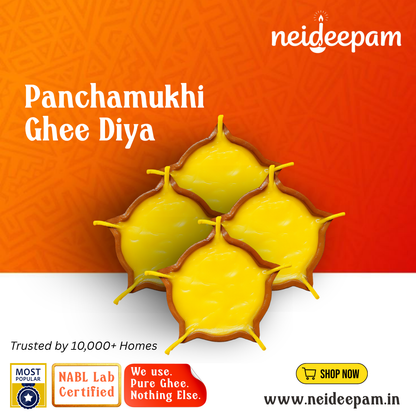 SSC® Panchamukhi Ghee Diya, Burn Time - 1.5 Hrs (Per Pcs), Tested & Certified by NABL