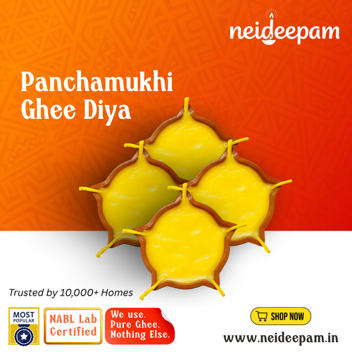 SSC® Panchamukhi Ghee Diya, Burn Time - 1.5 Hrs (Per Pcs), Tested & Certified by NABL