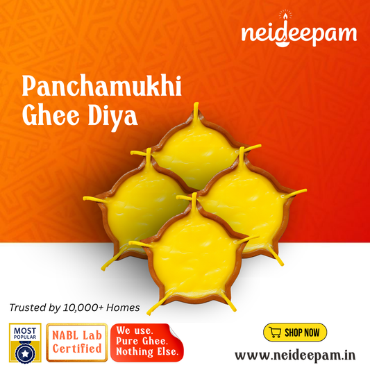 SSC® Panchamukhi Ghee Diya, Burn Time - 1.5 Hrs (Per Pcs), Tested & Certified by NABL