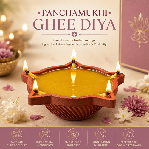 SSC® Panchamukhi Ghee Diya, Burn Time - 1.5 Hrs (Per Pcs), Tested & Certified by NABL