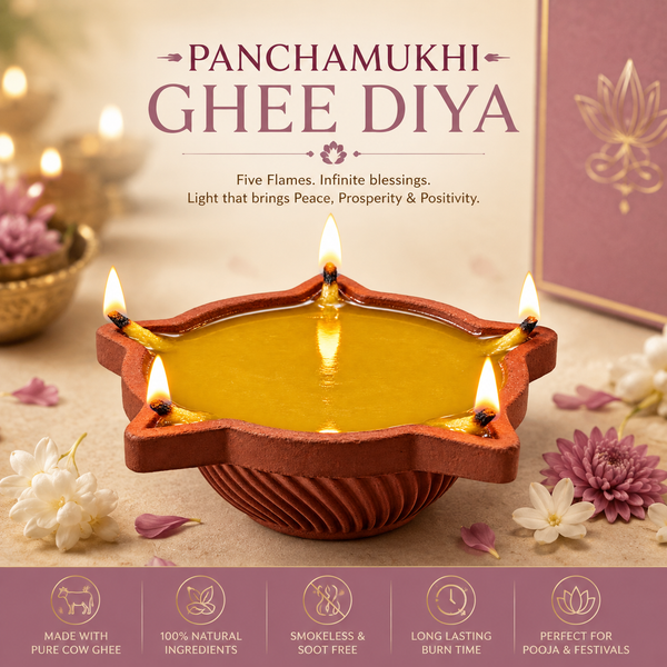 SSC® Panchamukhi Ghee Diya, Burn Time - 1.5 Hrs (Per Pcs), Tested & Certified by NABL